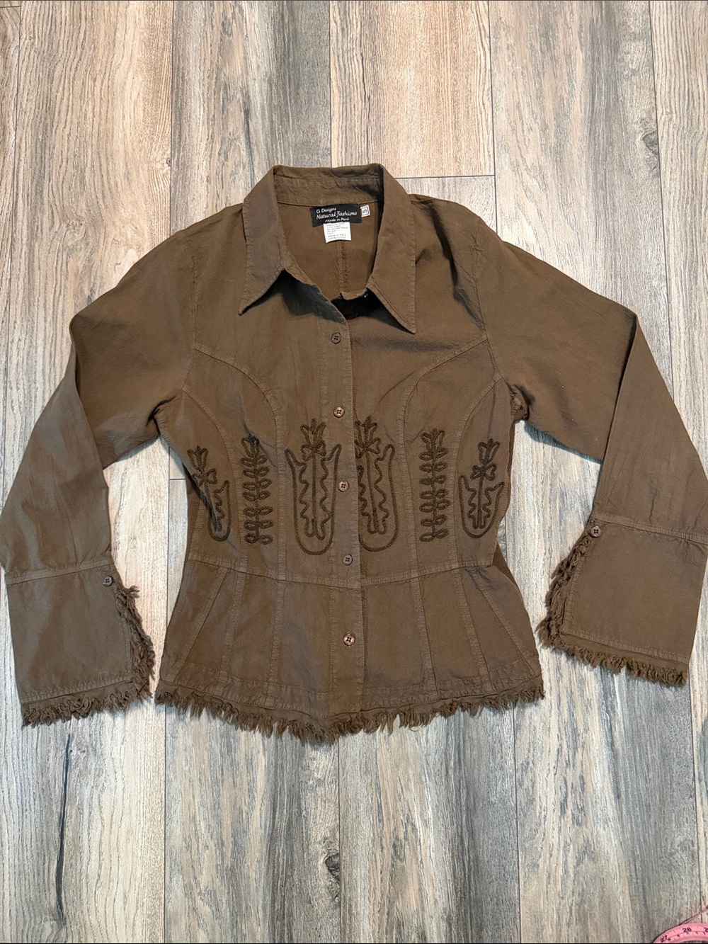 Women's Brown Embroidered Button-Up Jacket
